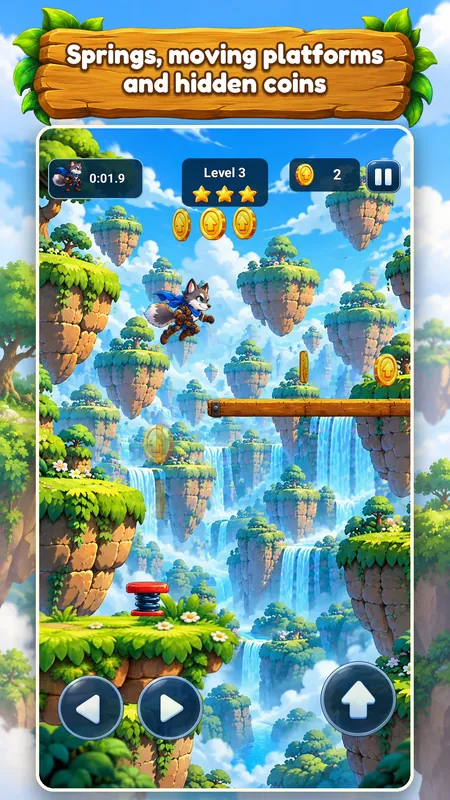 The wolf jumping near a spring with coins floating above