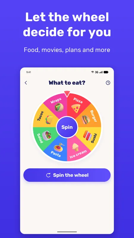 The What to eat wheel with pizza, burger, sushi and other options