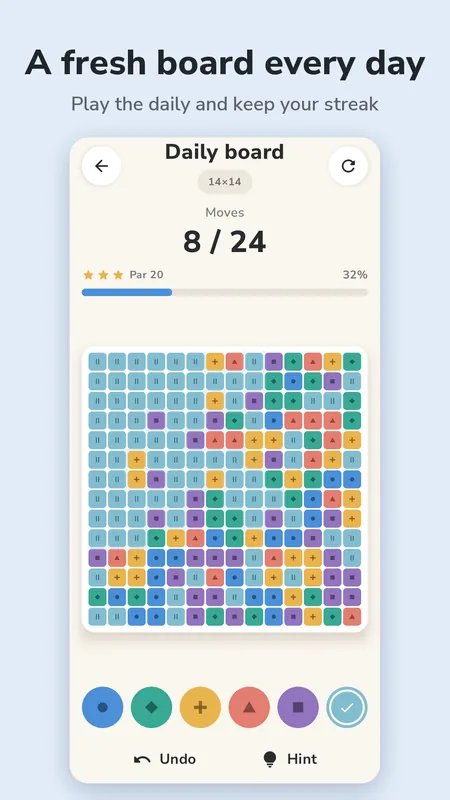 The daily board with its move counter