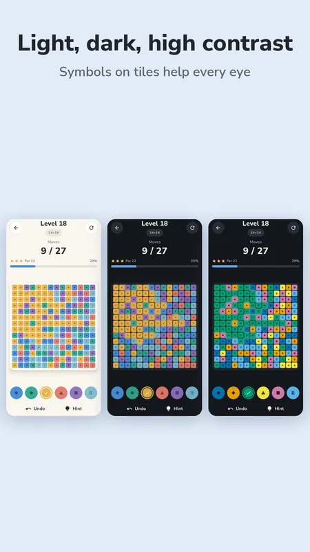 The light, dark and high contrast themes side by side