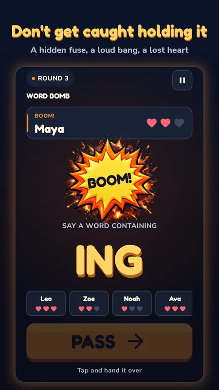 A Word Bomb round where the bomb exploded on Maya with the letters ING on screen