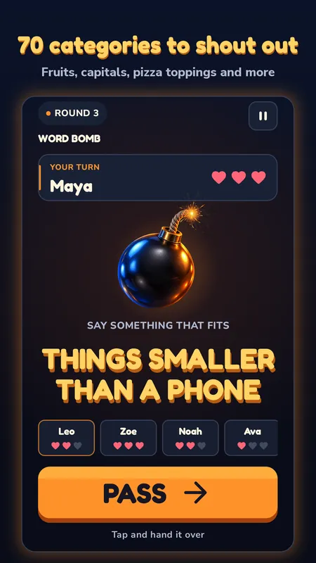 A category round asking for things smaller than a phone