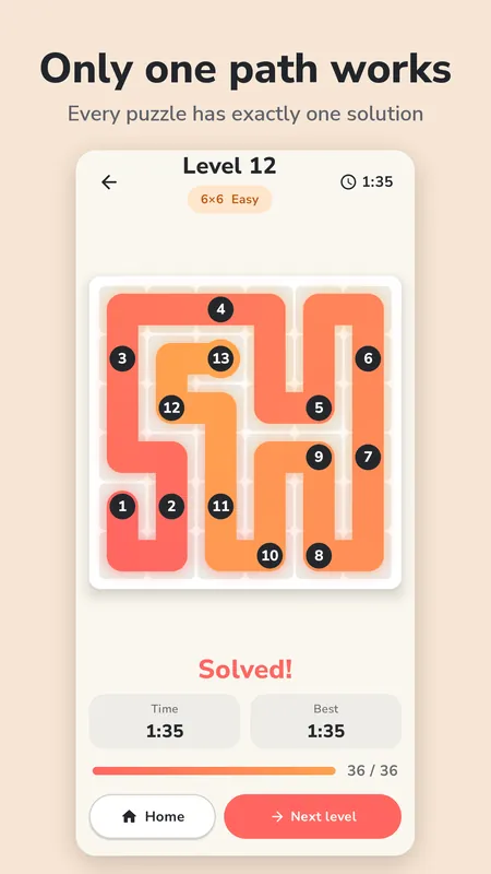 A solved board with the time and best time shown under it