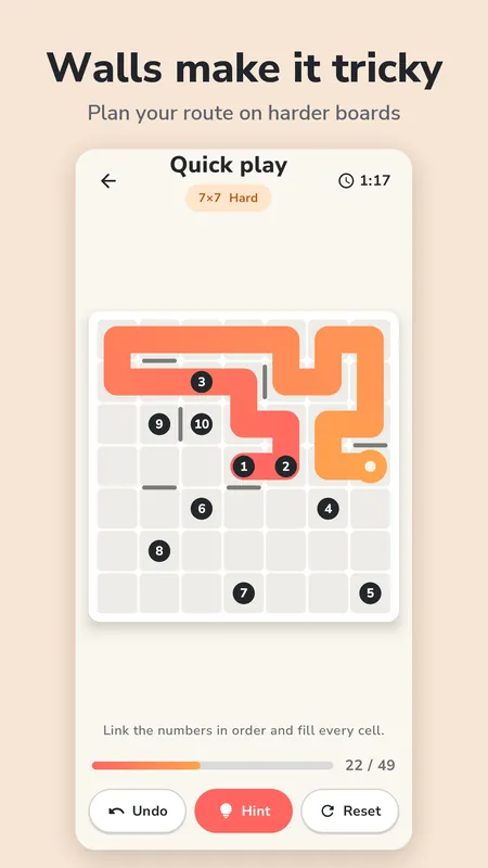 A 7x7 Hard board with short walls between some cells
