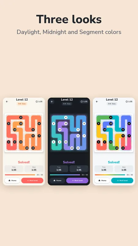The same board in the Daylight, Midnight and Segment colors looks